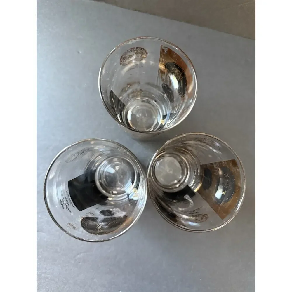 Vintage Cera 22K Gold Black Coin Hiball Glasses Tumblers 1960s Set (3) MCM Deco